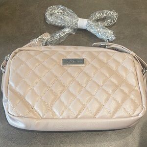 Quilted Crossbody Bag in Light Beige with Silver Hardware